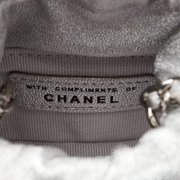 Chanel Metallic Silver Quilted Leather Mini Drawstring CC Bucket Bag - Picture 8 of 12